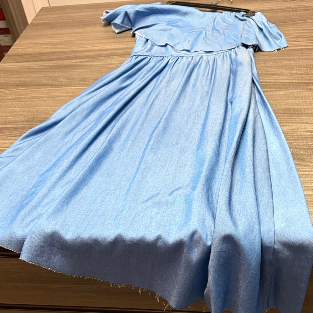 Zara Sky Blue Off-Shoulder Midi Dress - Picture 1 of 6